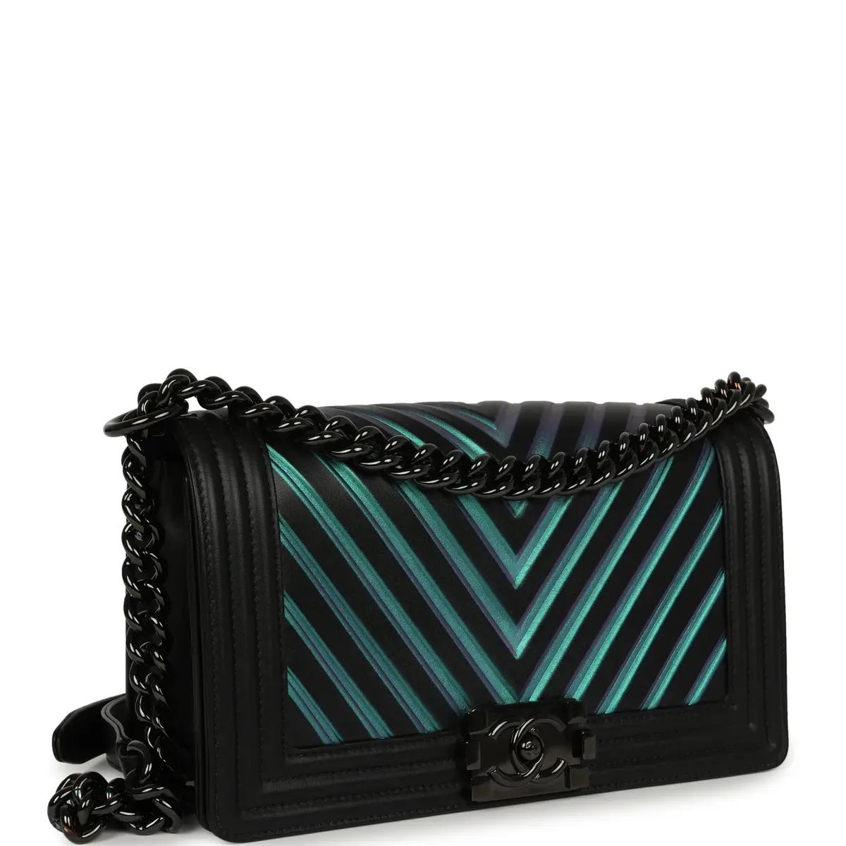 Chanel Pre-owned Chanel Medium Iridescent Chevron Boy Bag Black, Multicolored Calfskin Black Hardware | Thumbnail 2 Chanel Pre-owned Chanel Medium Iridescent Chevron Boy Bag Black, Multicolored Calfskin Black Hardware | Thumbnail 2