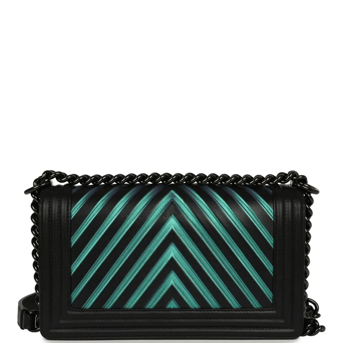 Chanel Pre-owned Chanel Medium Iridescent Chevron Boy Bag Black, Multicolored Calfskin Black Hardware | Thumbnail 4 Chanel Pre-owned Chanel Medium Iridescent Chevron Boy Bag Black, Multicolored Calfskin Black Hardware | Thumbnail 4