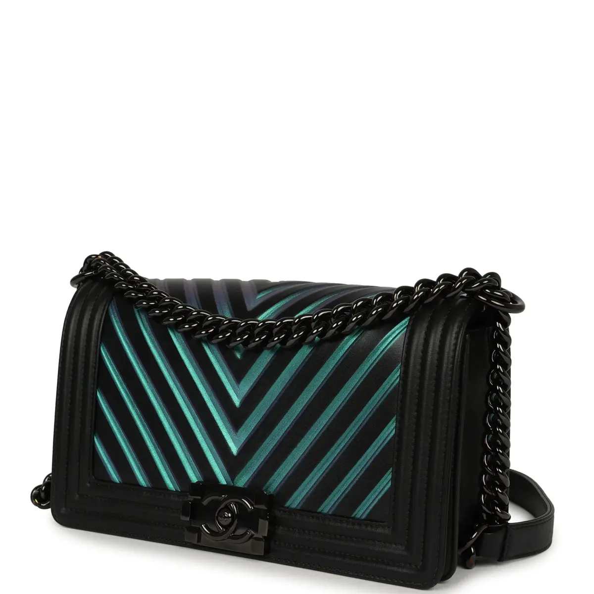 Chanel Pre-owned Chanel Medium Iridescent Chevron Boy Bag Black, Multicolored Calfskin Black Hardware | Thumbnail 5 Chanel Pre-owned Chanel Medium Iridescent Chevron Boy Bag Black, Multicolored Calfskin Black Hardware | Thumbnail 5