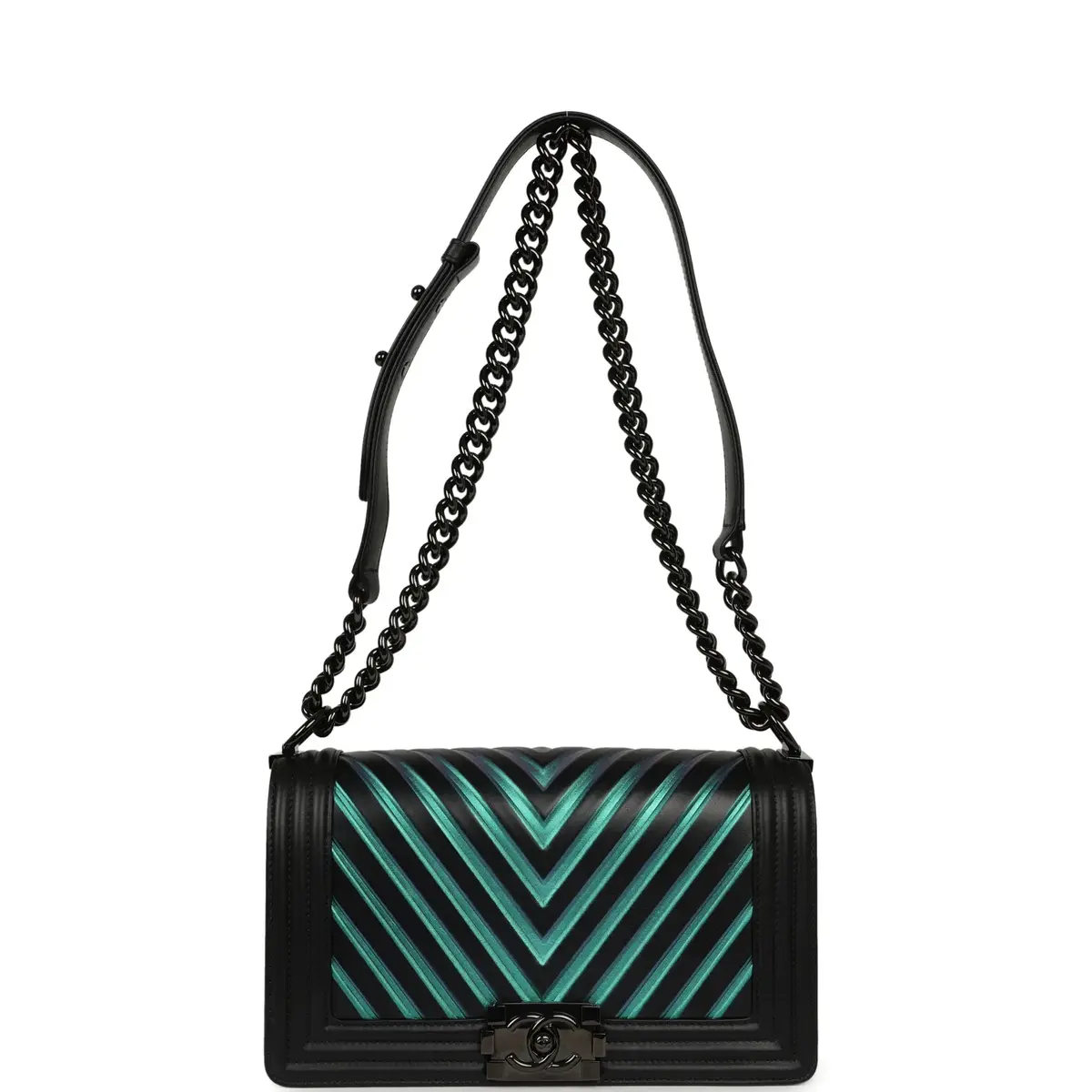 Chanel Pre-owned Chanel Medium Iridescent Chevron Boy Bag Black, Multicolored Calfskin Black Hardware | Thumbnail 7 Chanel Pre-owned Chanel Medium Iridescent Chevron Boy Bag Black, Multicolored Calfskin Black Hardware | Thumbnail 7