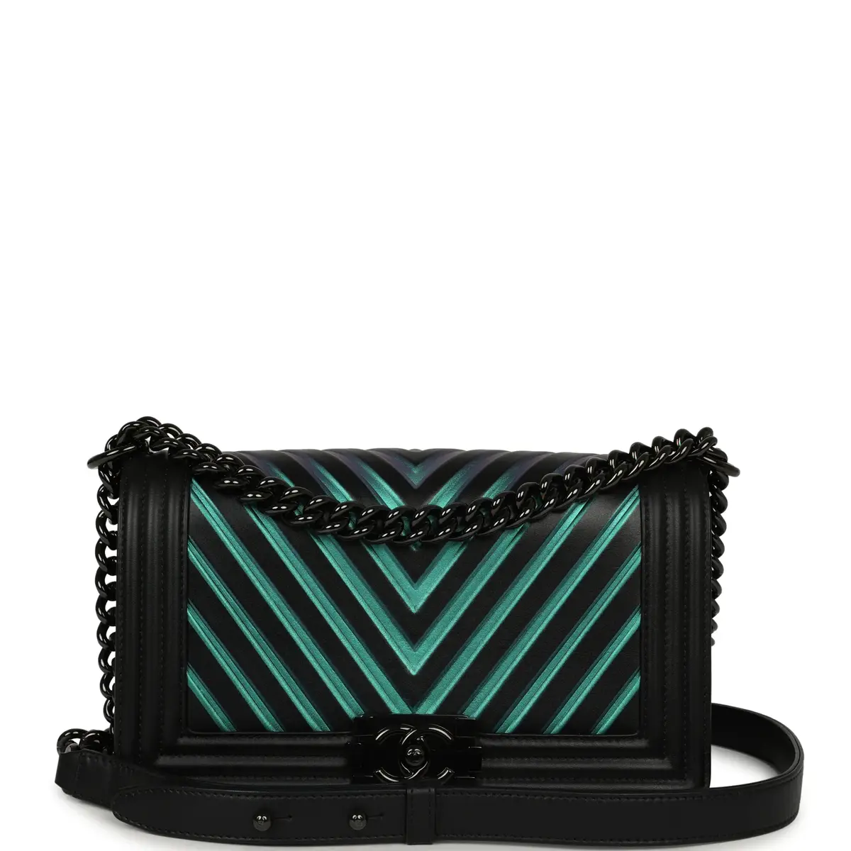 Chanel Pre-owned Chanel Medium Iridescent Chevron Boy Bag Black, Multicolored Calfskin Black Hardware