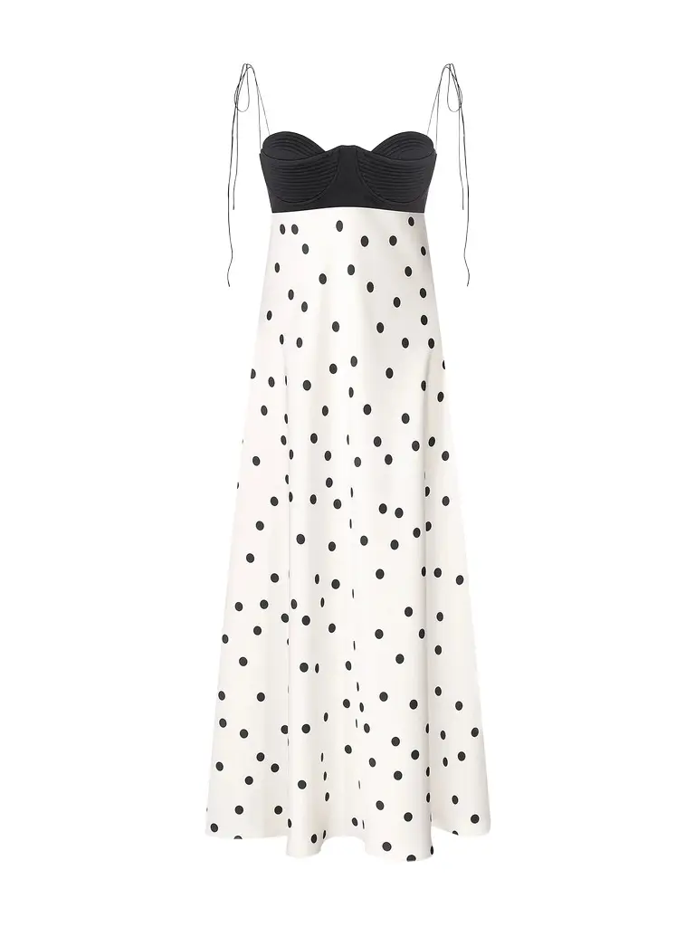 Erika Polka Dot Satin Midi Dress