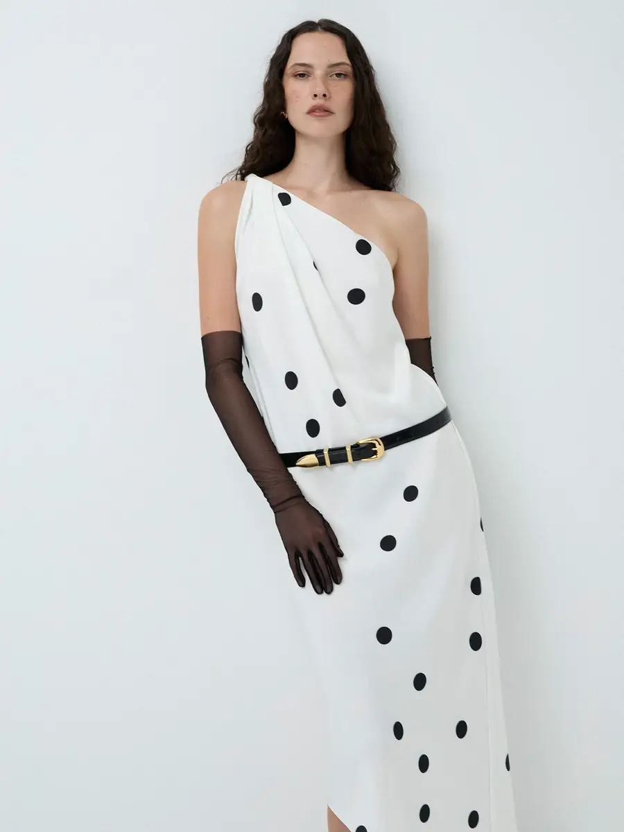 Anna October Mio One-Shoulder Polka Dot Satin Midi Dress | Thumbnail 3 Anna October Mio One-Shoulder Polka Dot Satin Midi Dress | Thumbnail 3