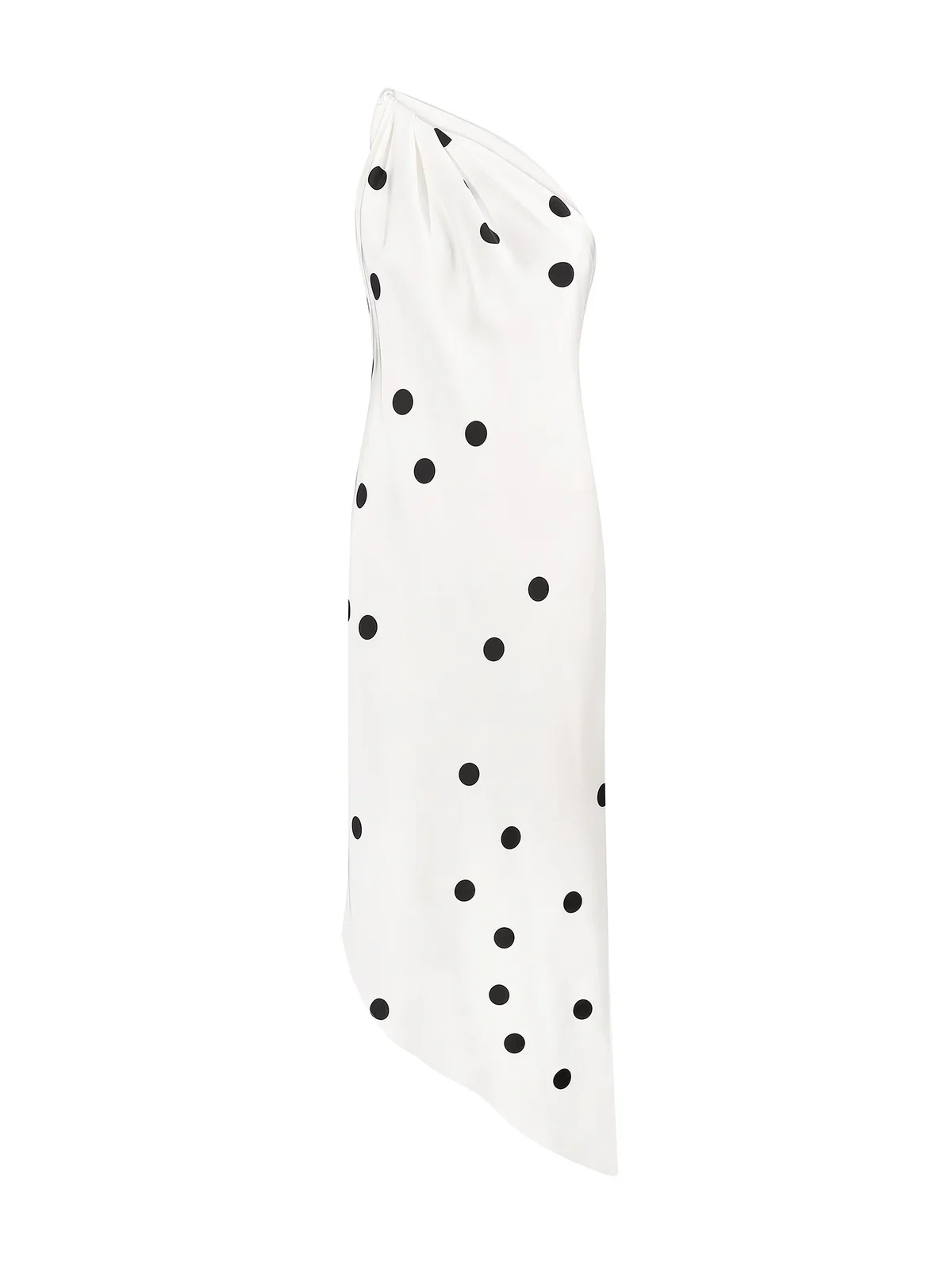 Mio One-Shoulder Polka Dot Satin Midi Dress