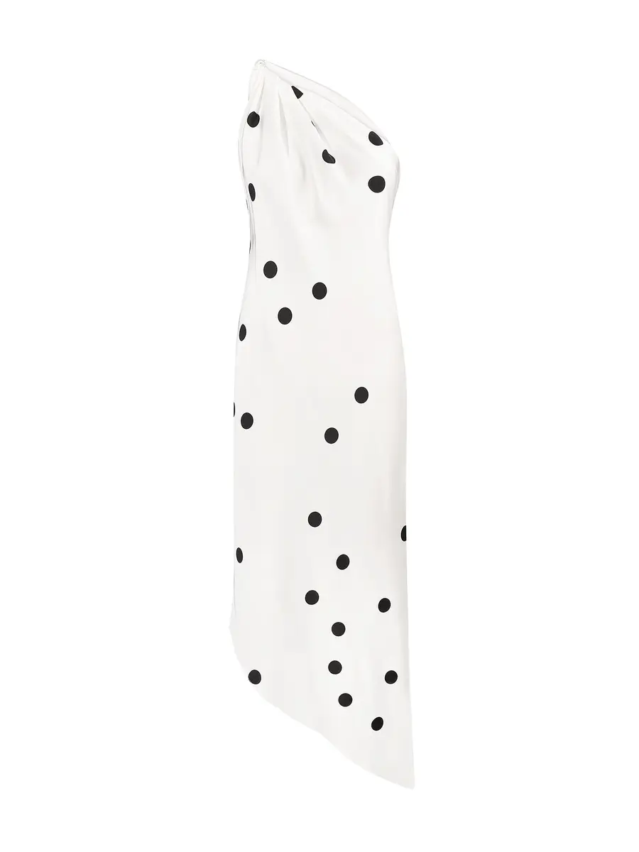 Mio One-Shoulder Polka Dot Satin Midi Dress Mio One-Shoulder Polka Dot Satin Midi Dress
