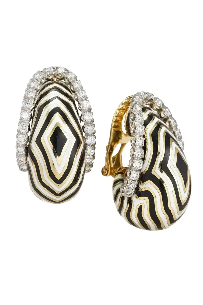 Diamond Vreeland Zebra Enamel Earrings