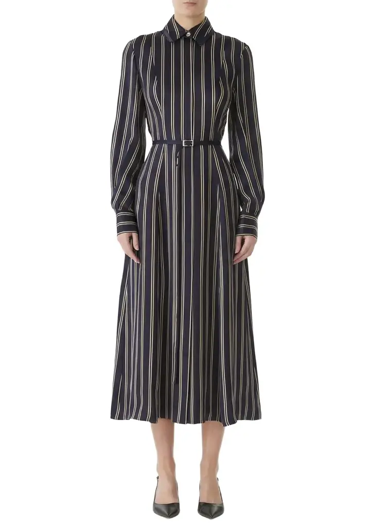 STRIPED LONG SLEEVE MIDI SHIRTDRESS STRIPED LONG SLEEVE MIDI SHIRTDRESS