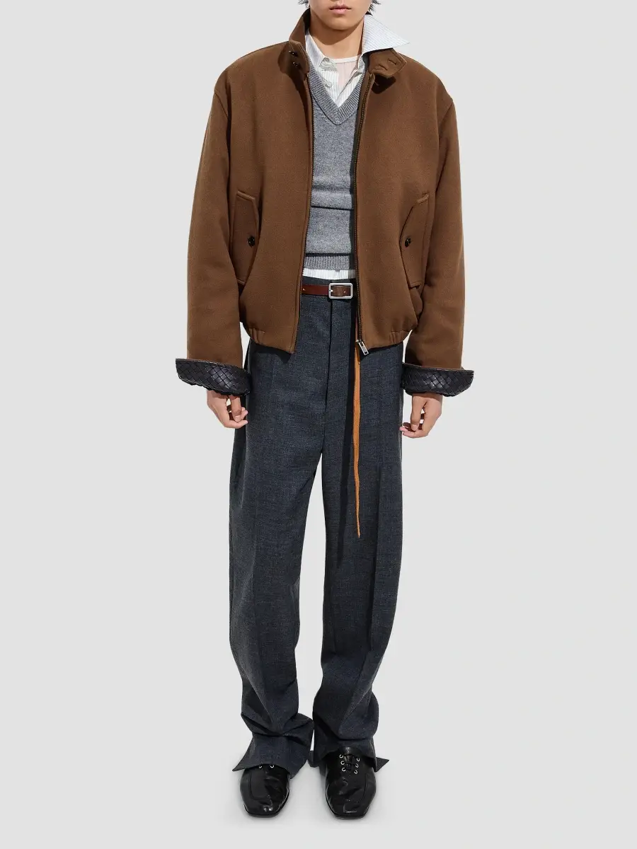Bottega Veneta Men's Intrecciato-Cuff Brushed Wool-Cashmere Blouson Jacket | Thumbnail 2 Bottega Veneta Men's Intrecciato-Cuff Brushed Wool-Cashmere Blouson Jacket | Thumbnail 2