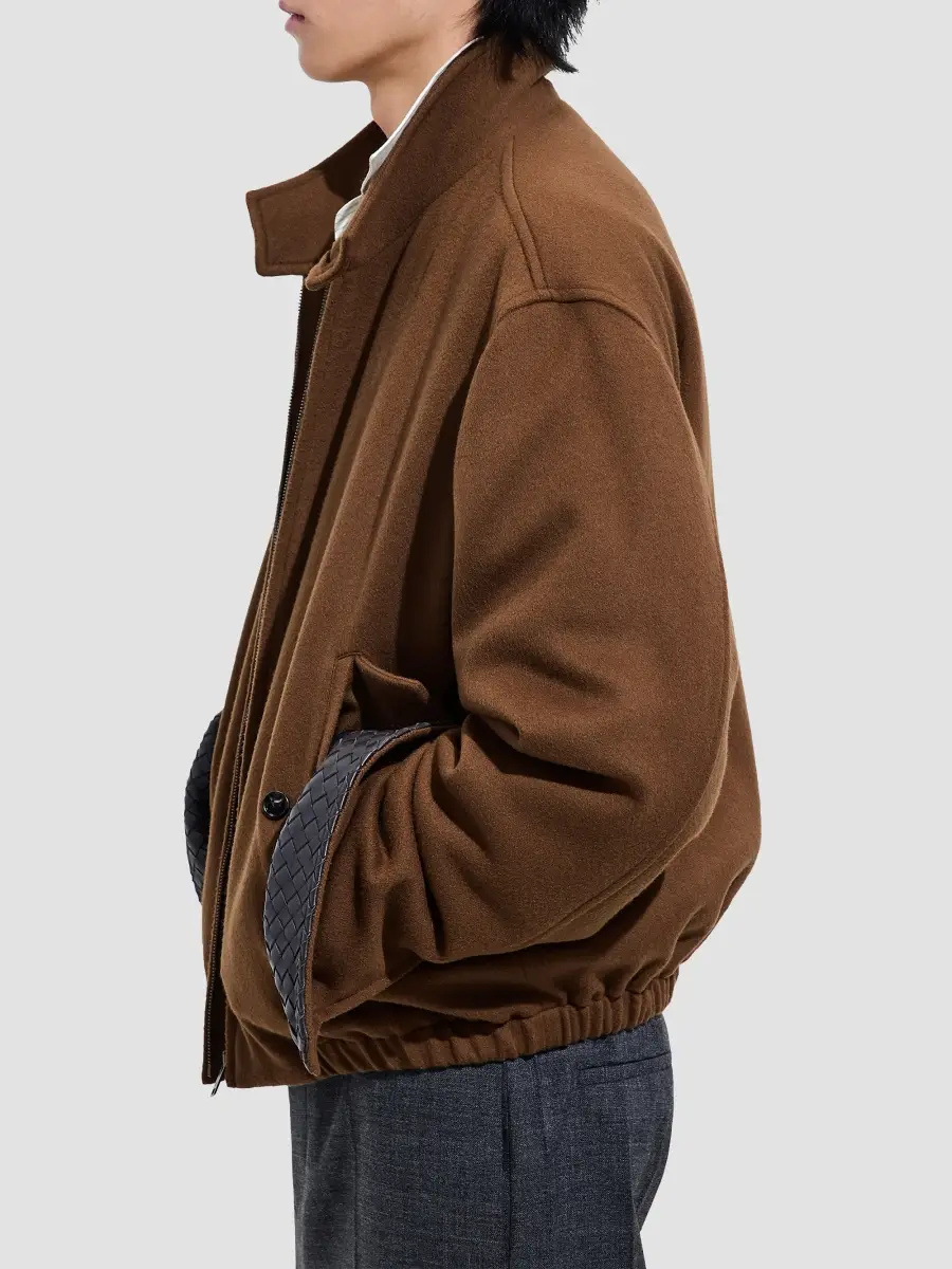 Bottega Veneta Men's Intrecciato-Cuff Brushed Wool-Cashmere Blouson Jacket | Thumbnail 4 Bottega Veneta Men's Intrecciato-Cuff Brushed Wool-Cashmere Blouson Jacket | Thumbnail 4