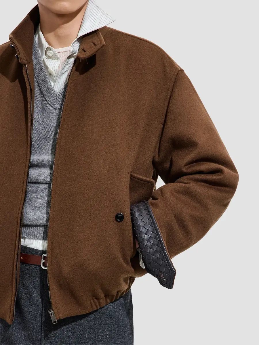 Bottega Veneta Men's Intrecciato-Cuff Brushed Wool-Cashmere Blouson Jacket | Thumbnail 5 Bottega Veneta Men's Intrecciato-Cuff Brushed Wool-Cashmere Blouson Jacket | Thumbnail 5
