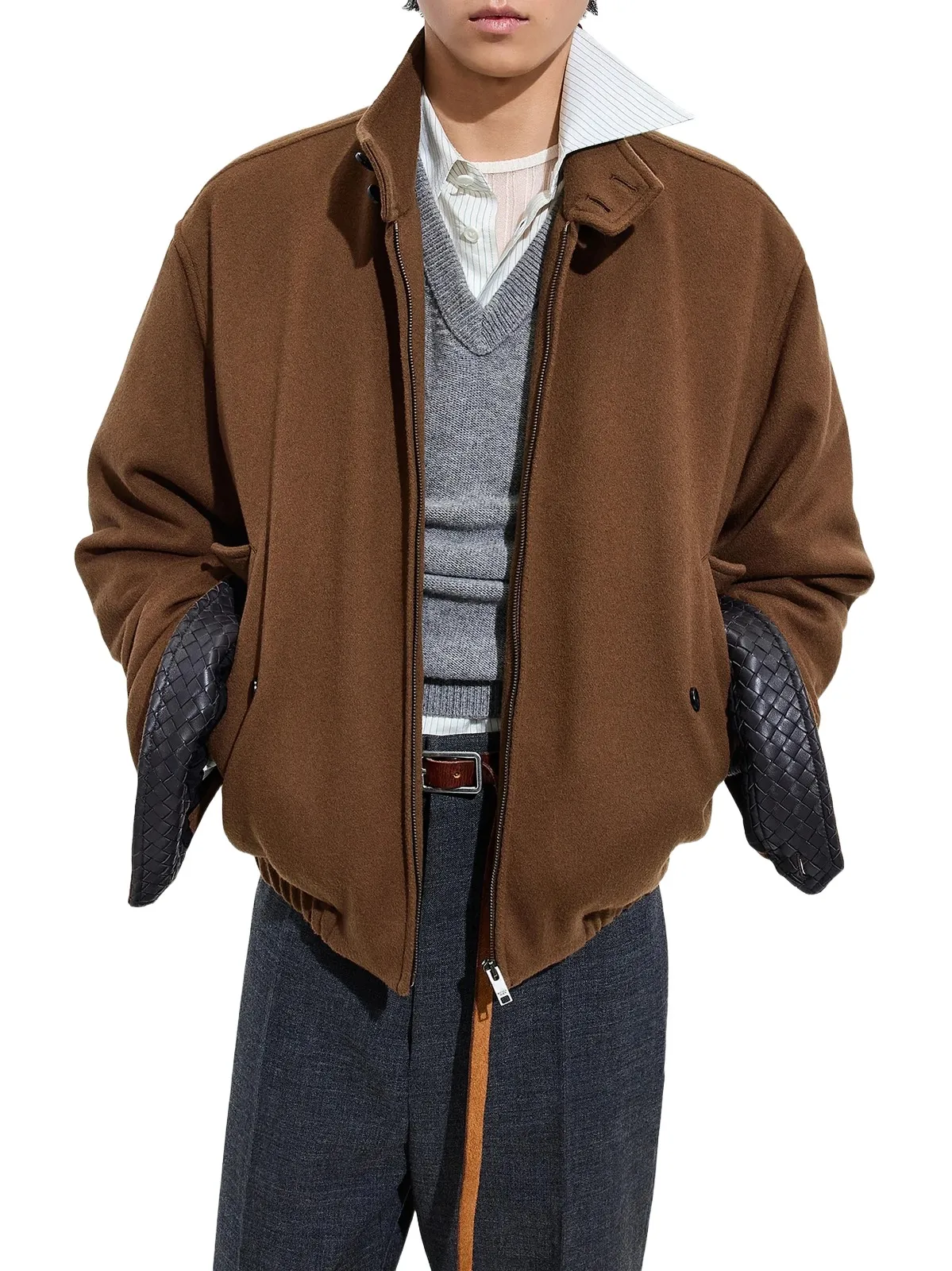 Men's Intrecciato-Cuff Brushed Wool-Cashmere Blouson Jacket Men's Intrecciato-Cuff Brushed Wool-Cashmere Blouson Jacket