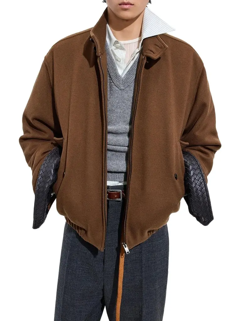Bottega Veneta Men's Intrecciato-Cuff Brushed Wool-Cashmere Blouson Jacket