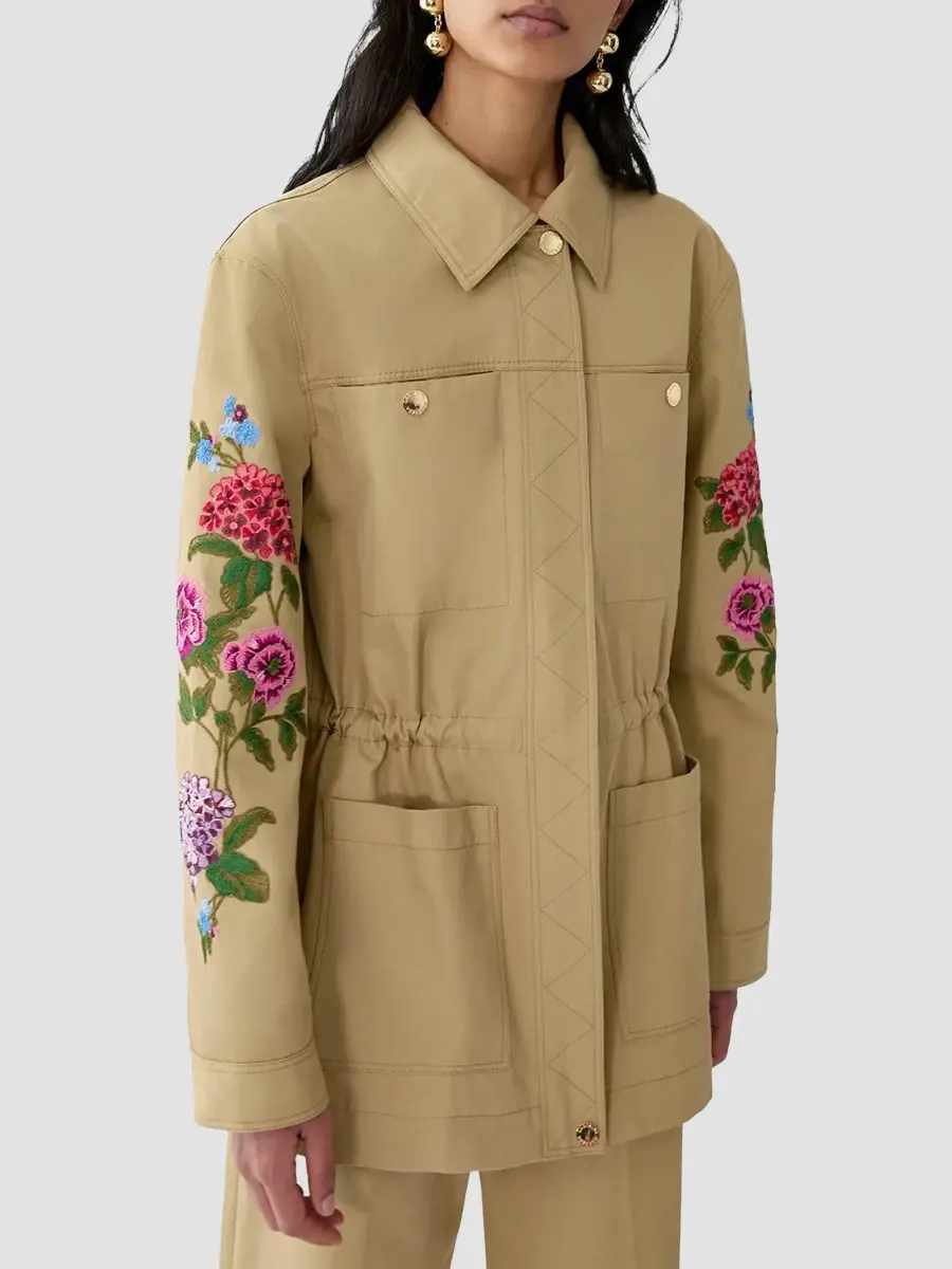 Carolina Herrera Women's Floral Embroidered Cotton Jacket | Thumbnail 4 Carolina Herrera Women's Floral Embroidered Cotton Jacket | Thumbnail 4