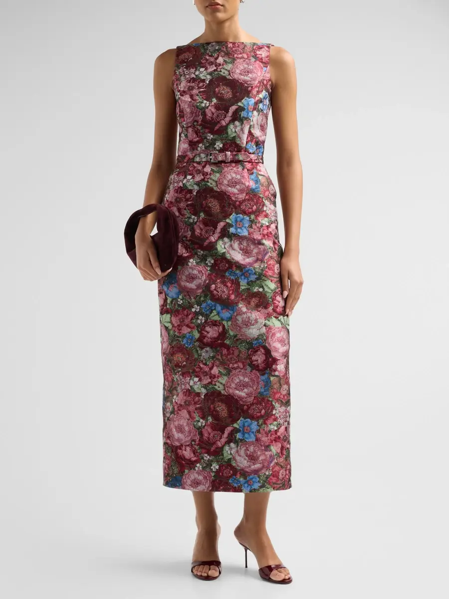 Adam Lippes Women's Sarita Floral-Jacquard Column Midi Dress | Thumbnail 2