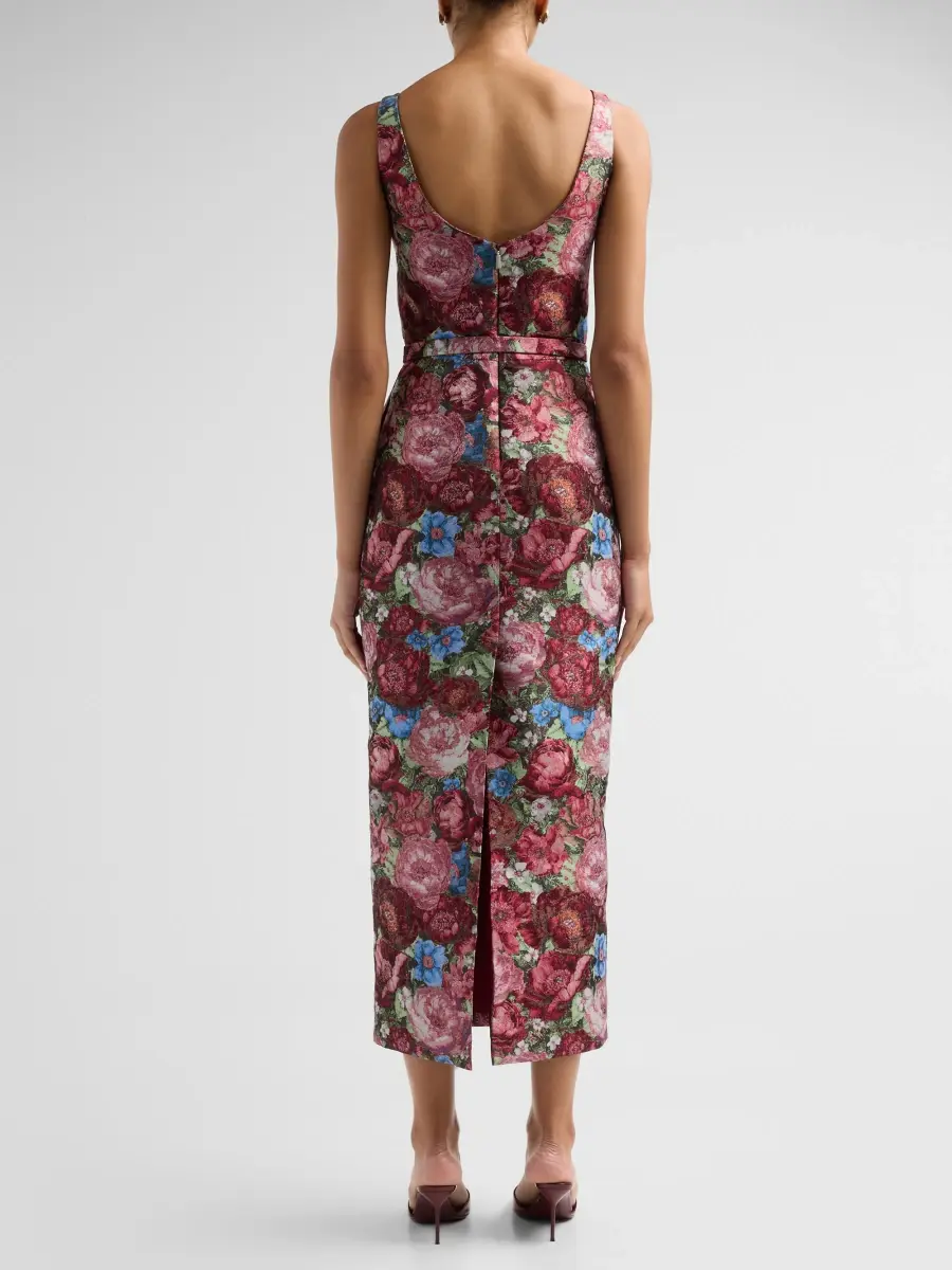 Adam Lippes Women's Sarita Floral-Jacquard Column Midi Dress | Thumbnail 3