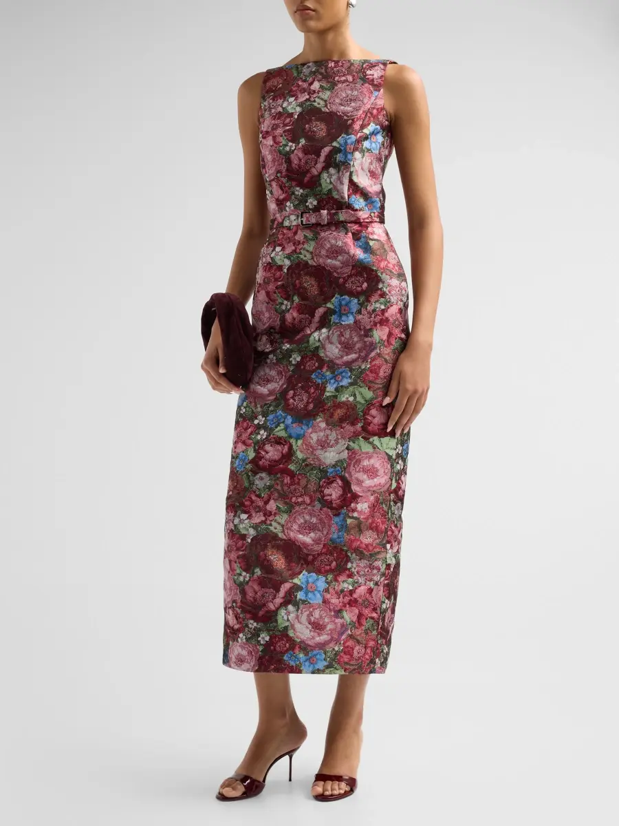 Adam Lippes Women's Sarita Floral-Jacquard Column Midi Dress | Thumbnail 4
