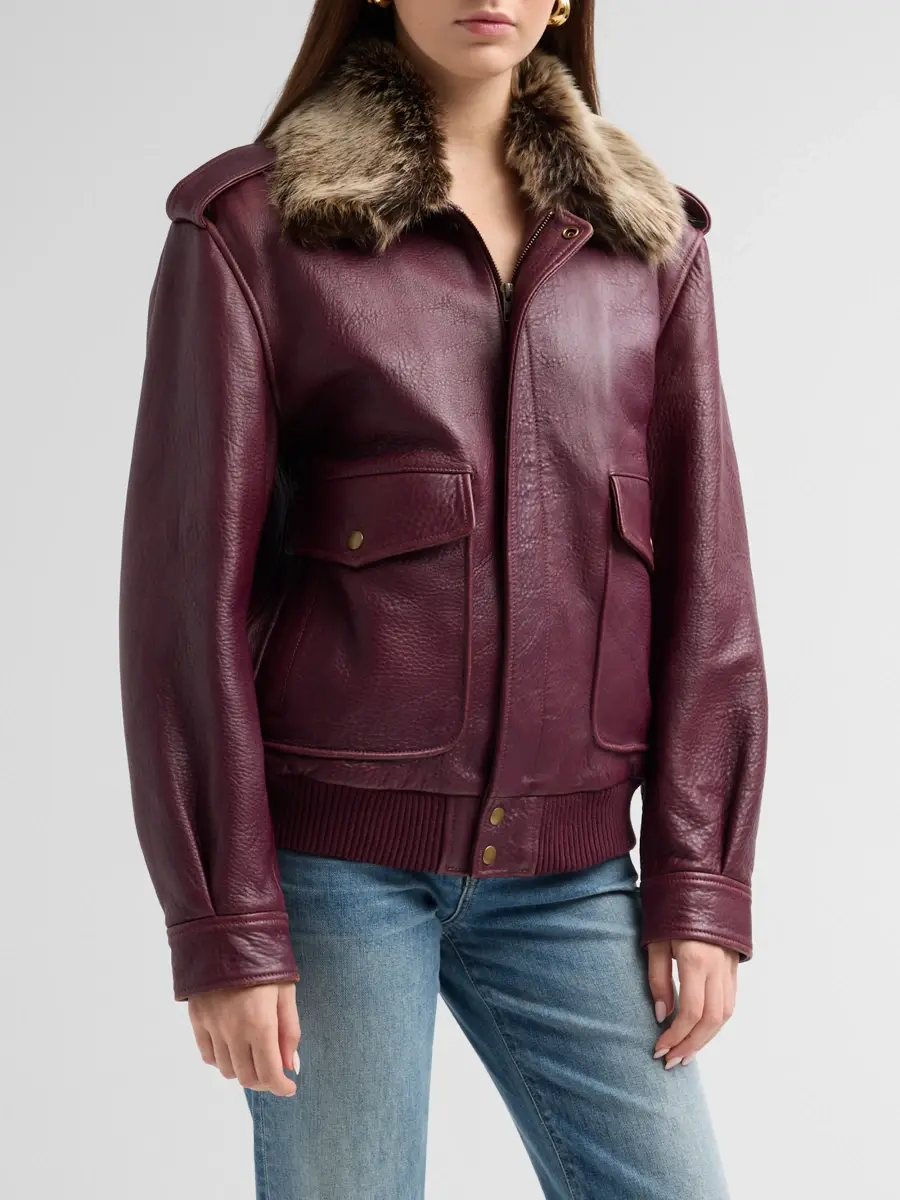 LoveShackFancy Women's Eveline Faux-Fur Collar Leather Jacket | Thumbnail 4