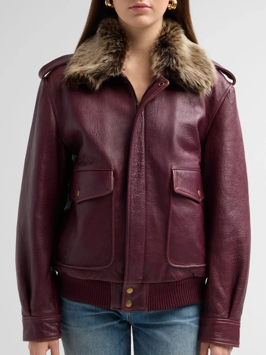 LoveShackFancy Women's Eveline Faux-Fur Collar Leather Jacket | Thumbnail 5