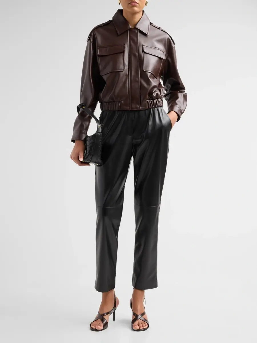 Elie Tahari Women's Ruby Faux-Leather Crop Bomber Jacket | Thumbnail 2 Elie Tahari Women's Ruby Faux-Leather Crop Bomber Jacket | Thumbnail 2