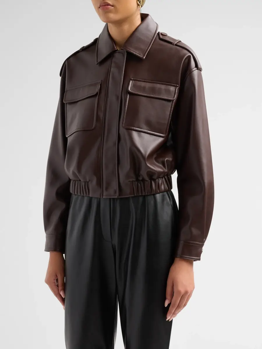 Elie Tahari Women's Ruby Faux-Leather Crop Bomber Jacket | Thumbnail 4 Elie Tahari Women's Ruby Faux-Leather Crop Bomber Jacket | Thumbnail 4