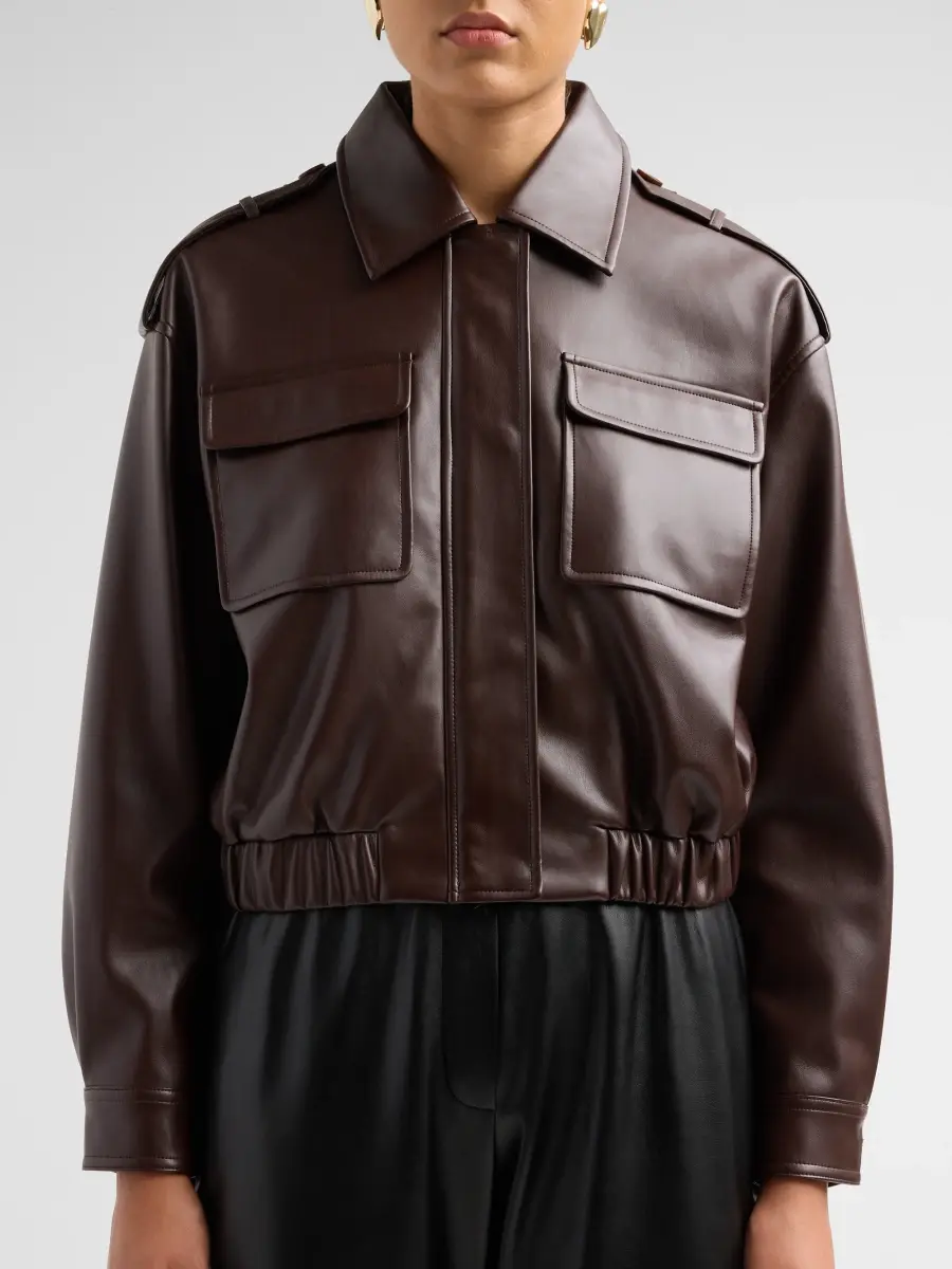 Elie Tahari Women's Ruby Faux-Leather Crop Bomber Jacket | Thumbnail 5 Elie Tahari Women's Ruby Faux-Leather Crop Bomber Jacket | Thumbnail 5