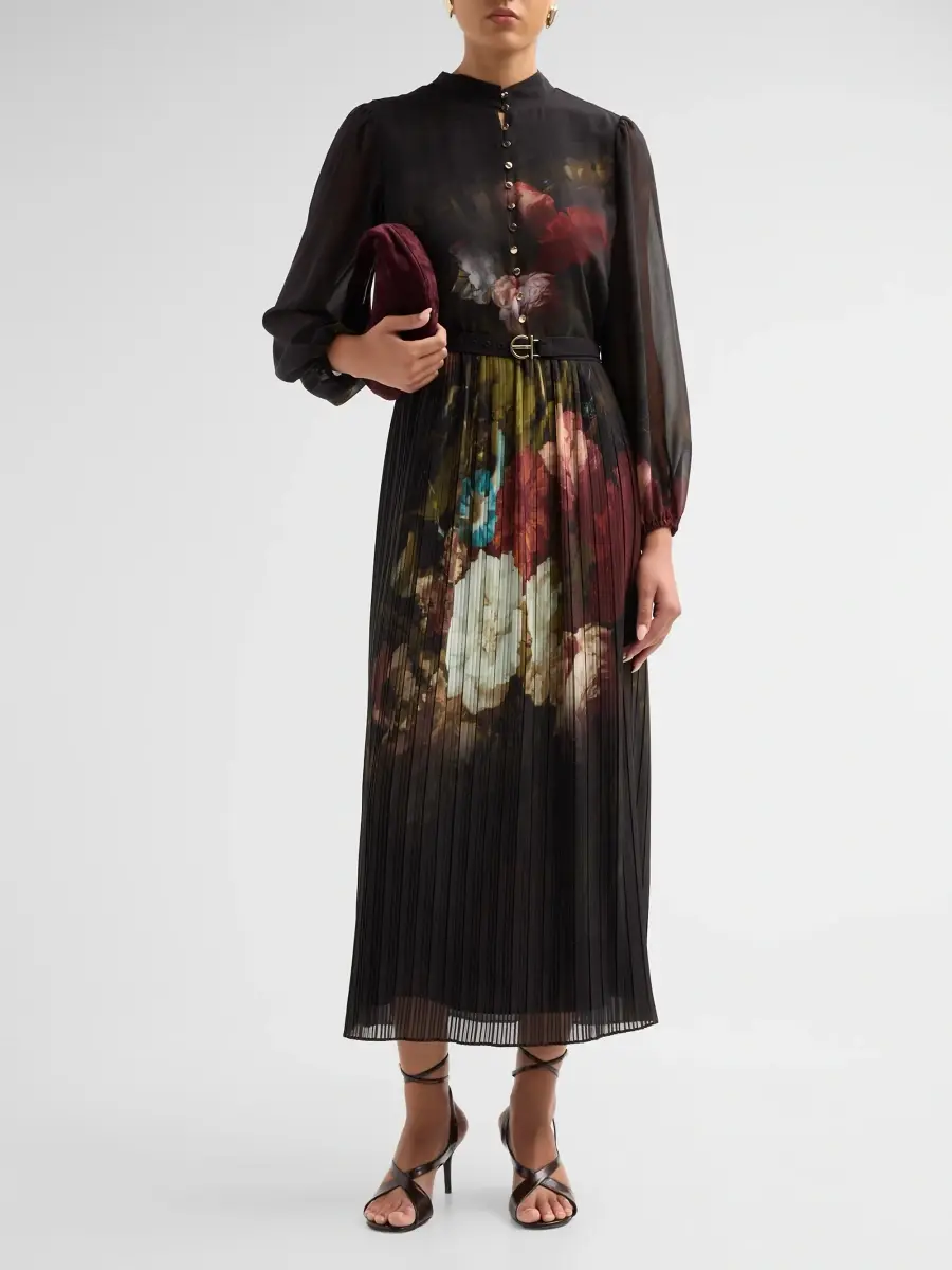 Elie Tahari Women's The Adira Printed Pleated Midi Dress | Thumbnail 2 Elie Tahari Women's The Adira Printed Pleated Midi Dress | Thumbnail 2