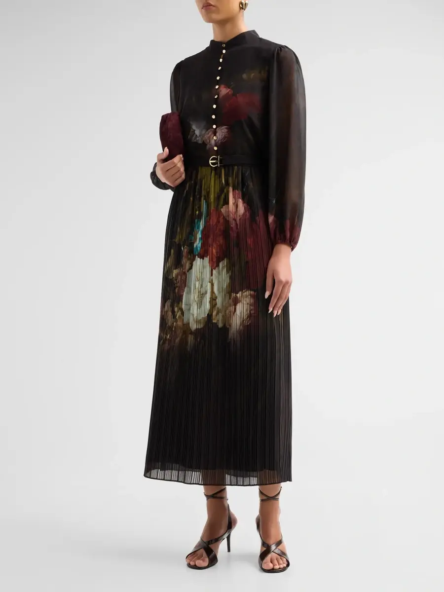 Elie Tahari Women's The Adira Printed Pleated Midi Dress | Thumbnail 4 Elie Tahari Women's The Adira Printed Pleated Midi Dress | Thumbnail 4
