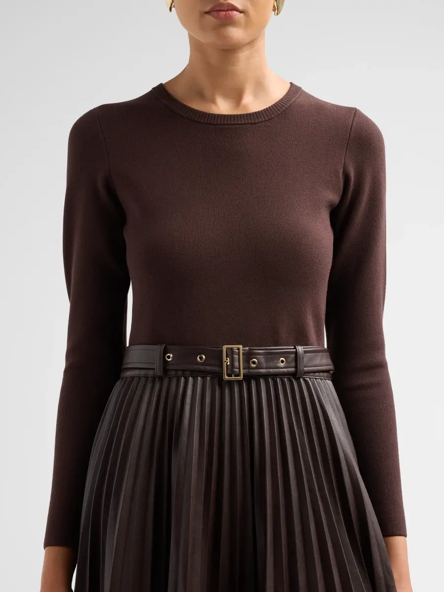 Elie Tahari Women's Allison Mixed-Media Long-Sleeve Dress | Thumbnail 5 Elie Tahari Women's Allison Mixed-Media Long-Sleeve Dress | Thumbnail 5