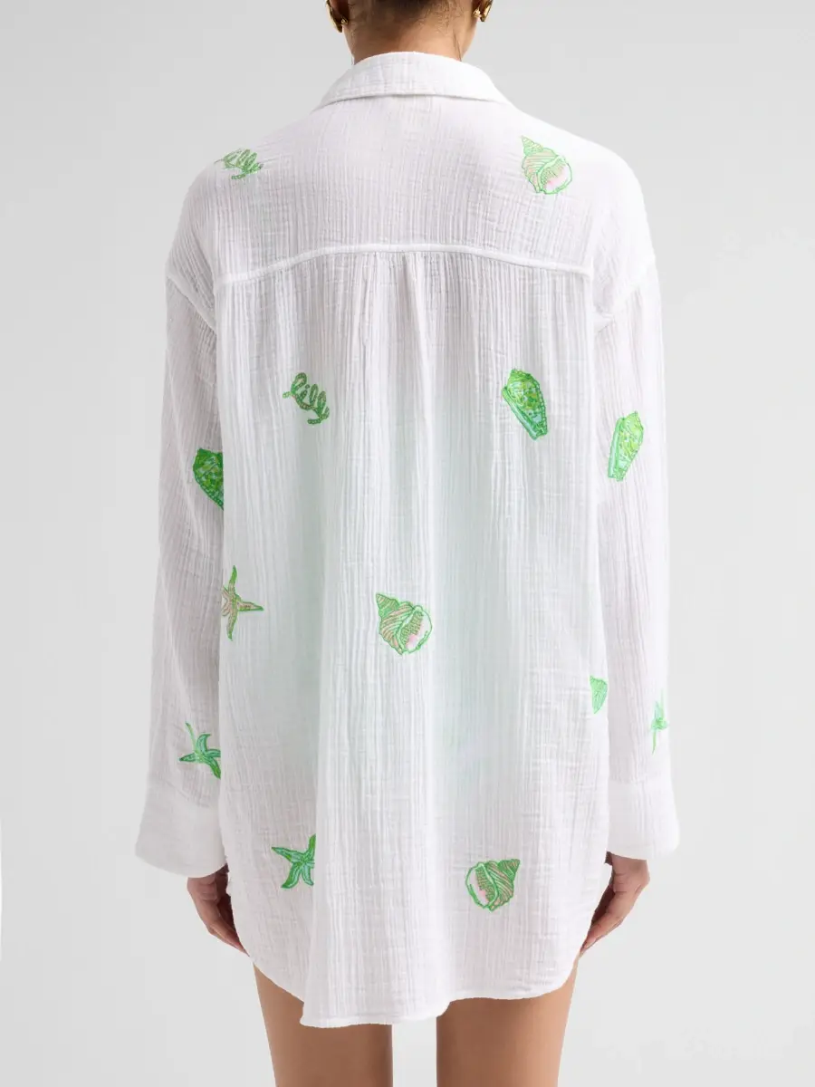 Lilly Pulitzer Women's Kwitney Shore Embroidery Cotton Cover-Up Shirt | Thumbnail 3 Lilly Pulitzer Women's Kwitney Shore Embroidery Cotton Cover-Up Shirt | Thumbnail 3