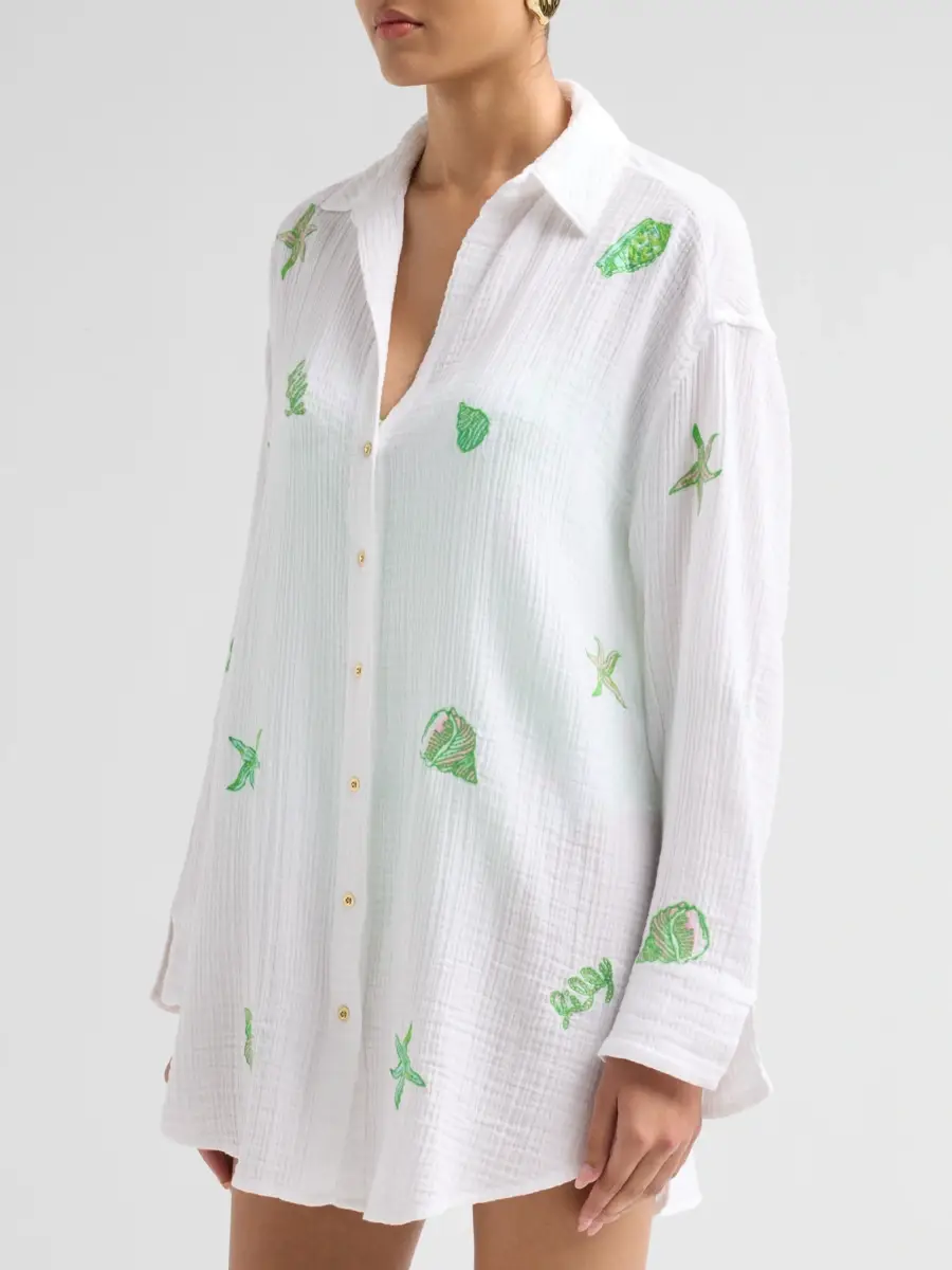 Lilly Pulitzer Women's Kwitney Shore Embroidery Cotton Cover-Up Shirt | Thumbnail 4 Lilly Pulitzer Women's Kwitney Shore Embroidery Cotton Cover-Up Shirt | Thumbnail 4
