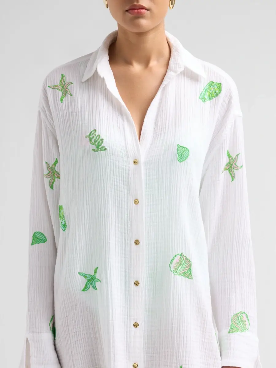Lilly Pulitzer Women's Kwitney Shore Embroidery Cotton Cover-Up Shirt | Thumbnail 5 Lilly Pulitzer Women's Kwitney Shore Embroidery Cotton Cover-Up Shirt | Thumbnail 5
