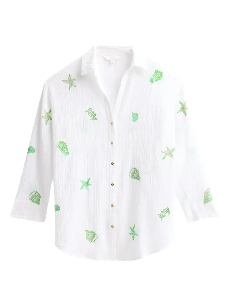 Lilly Pulitzer Women's Kwitney Shore Embroidery Cotton Cover-Up Shirt