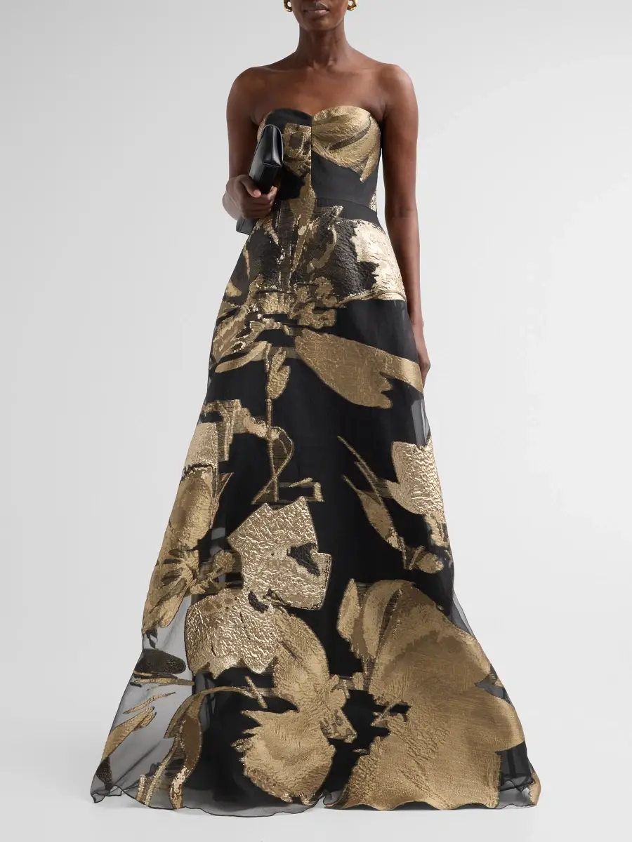 Teri Jon by Rickie Freeman Women's Floral Organza Jacquard Strapless Gown | Thumbnail 2 Teri Jon by Rickie Freeman Women's Floral Organza Jacquard Strapless Gown | Thumbnail 2