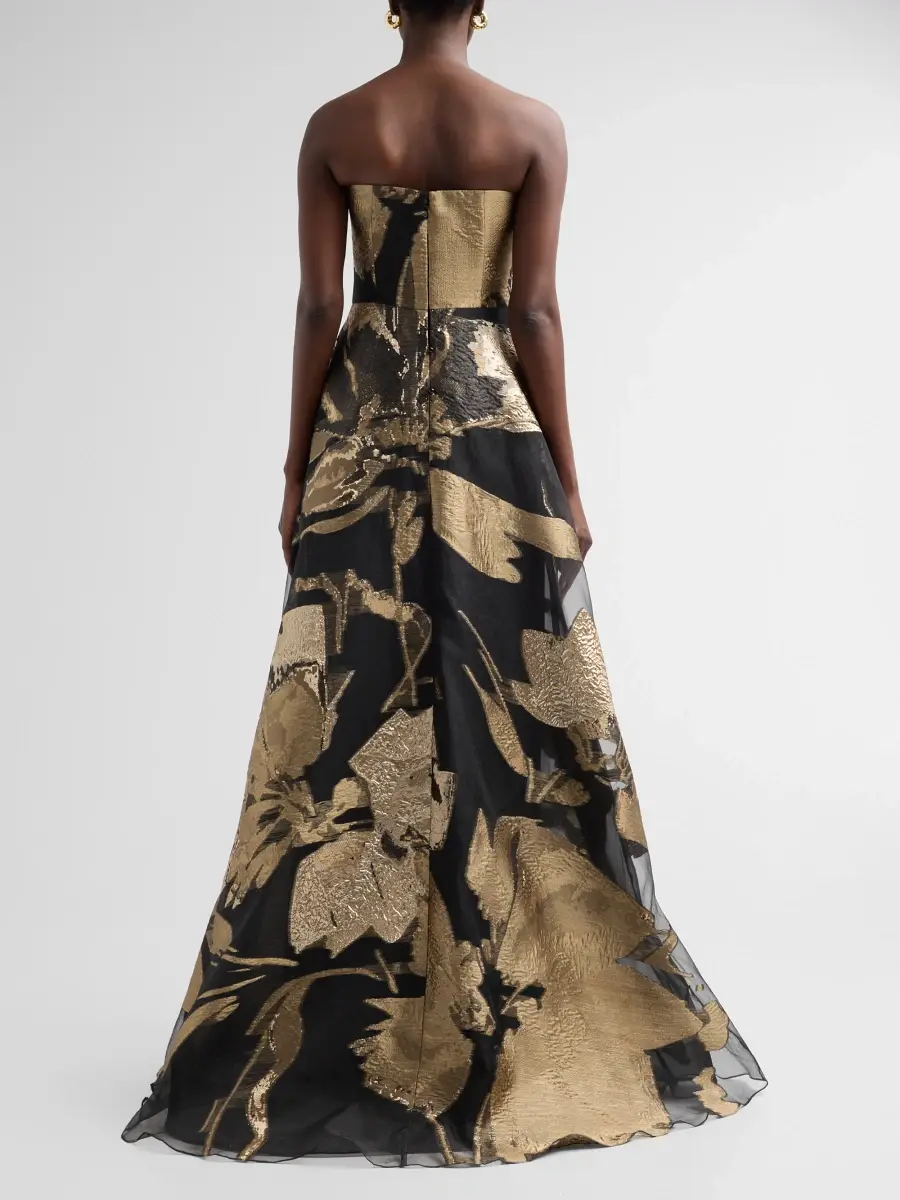 Teri Jon by Rickie Freeman Women's Floral Organza Jacquard Strapless Gown | Thumbnail 3 Teri Jon by Rickie Freeman Women's Floral Organza Jacquard Strapless Gown | Thumbnail 3