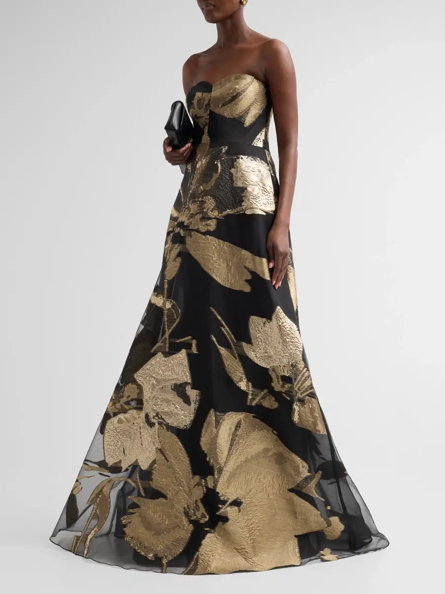 Teri Jon by Rickie Freeman Women's Floral Organza Jacquard Strapless Gown | Thumbnail 4 Teri Jon by Rickie Freeman Women's Floral Organza Jacquard Strapless Gown | Thumbnail 4