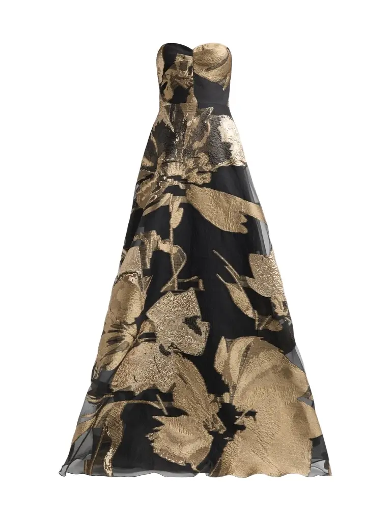 Teri Jon by Rickie Freeman Women's Floral Organza Jacquard Strapless Gown