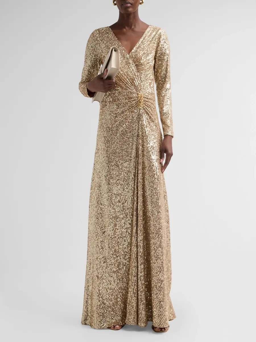 Teri Jon by Rickie Freeman Women's Sequined Twist Long-Sleeve Gown | Thumbnail 2 Teri Jon by Rickie Freeman Women's Sequined Twist Long-Sleeve Gown | Thumbnail 2