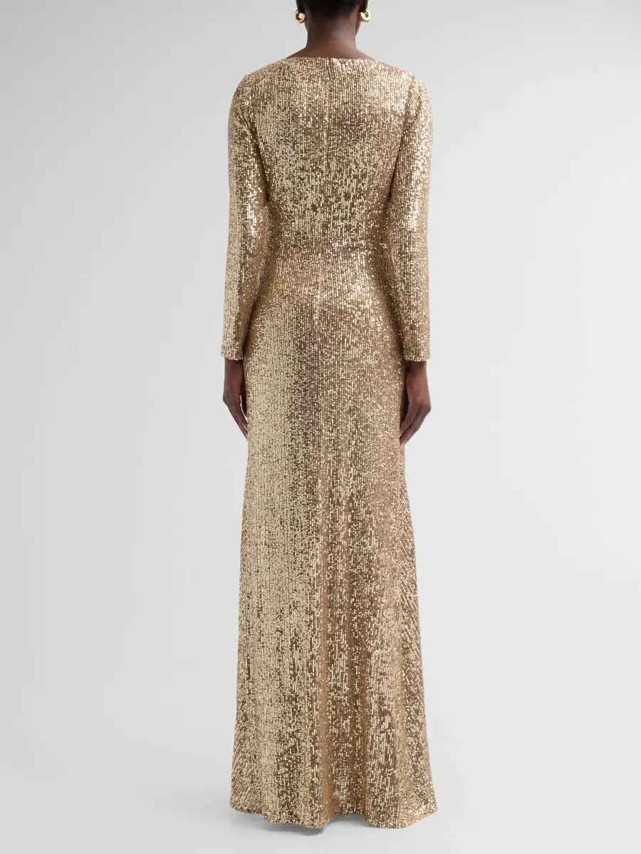 Teri Jon by Rickie Freeman Women's Sequined Twist Long-Sleeve Gown | Thumbnail 3 Teri Jon by Rickie Freeman Women's Sequined Twist Long-Sleeve Gown | Thumbnail 3