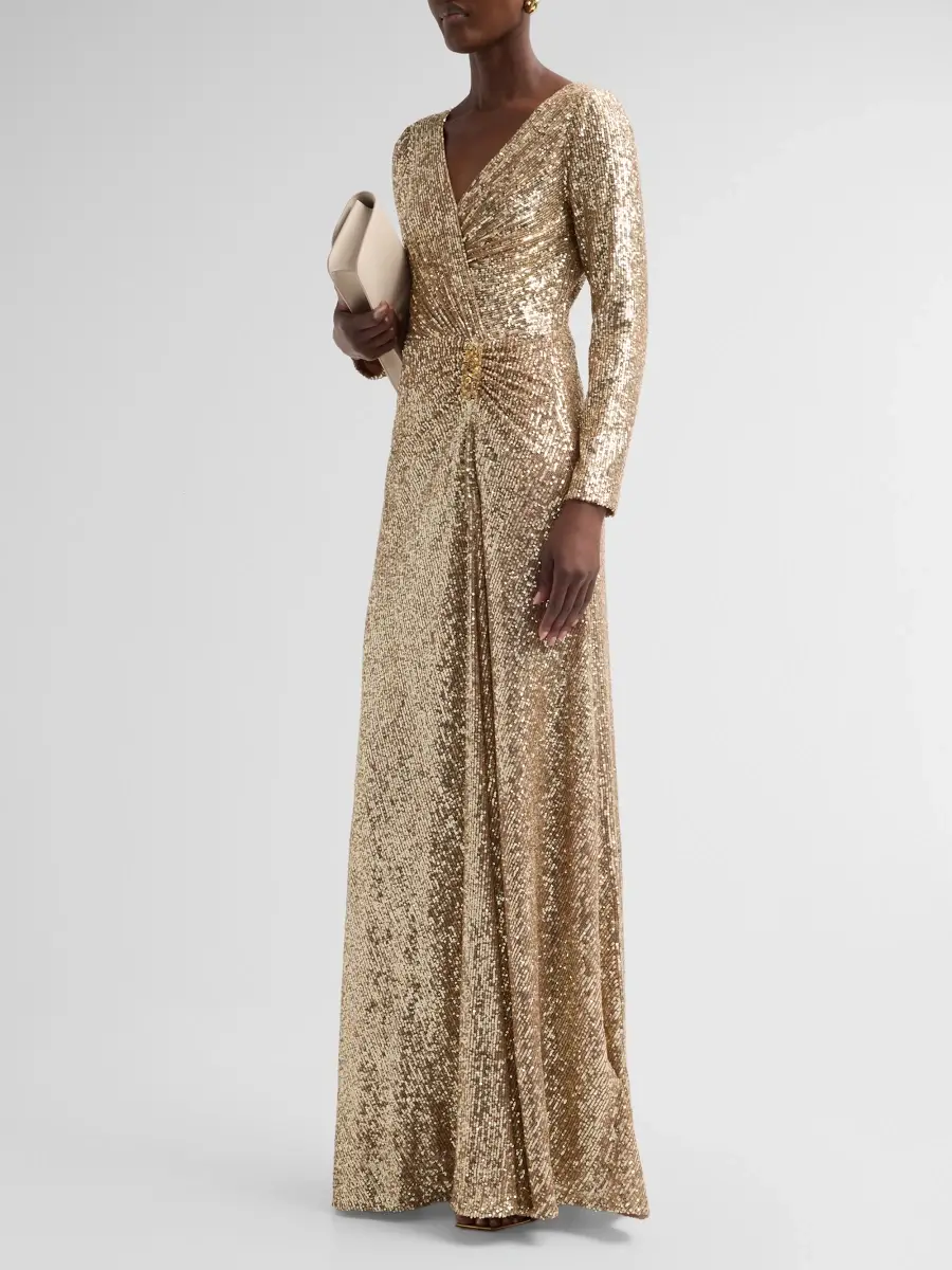 Teri Jon by Rickie Freeman Women's Sequined Twist Long-Sleeve Gown | Thumbnail 4 Teri Jon by Rickie Freeman Women's Sequined Twist Long-Sleeve Gown | Thumbnail 4