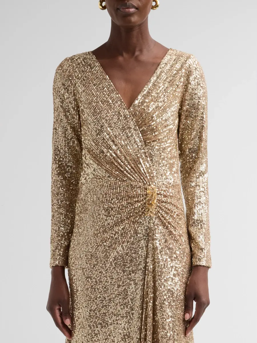 Teri Jon by Rickie Freeman Women's Sequined Twist Long-Sleeve Gown | Thumbnail 5 Teri Jon by Rickie Freeman Women's Sequined Twist Long-Sleeve Gown | Thumbnail 5