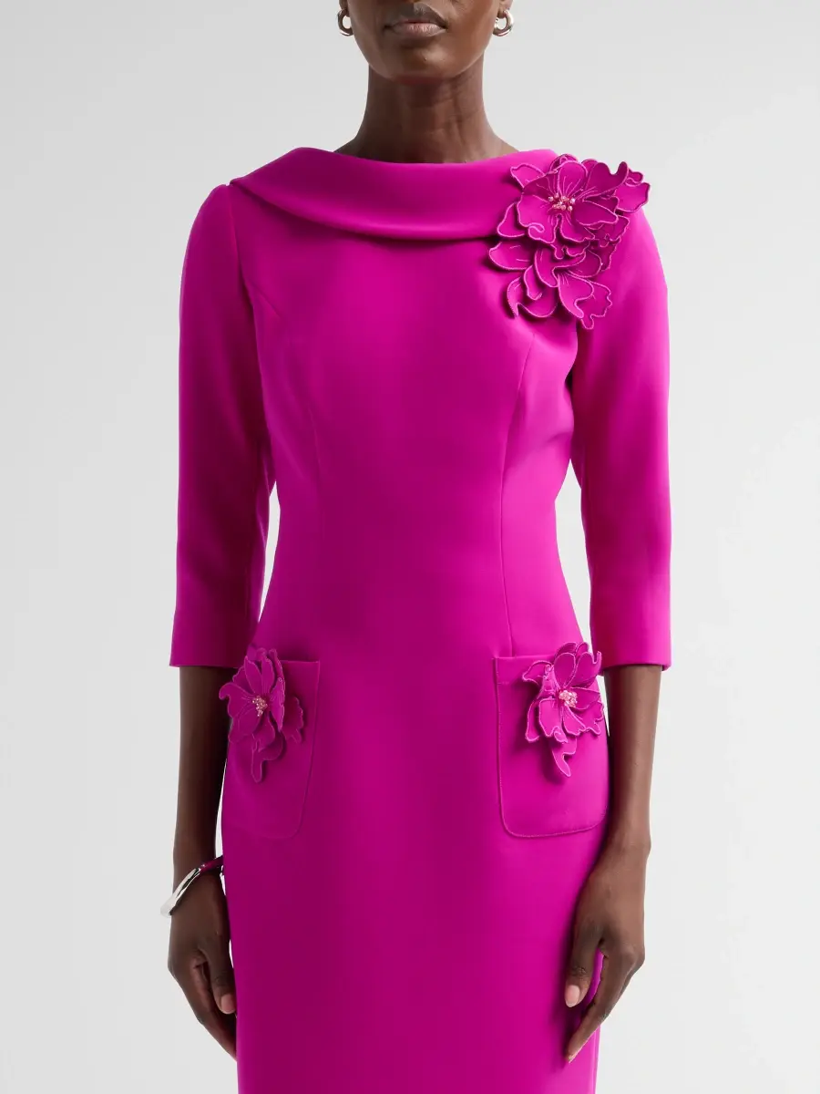 Teri Jon by Rickie Freeman Women's Crépe Flower Appliqué Cocktail Dress | Thumbnail 5 Teri Jon by Rickie Freeman Women's Crépe Flower Appliqué Cocktail Dress | Thumbnail 5