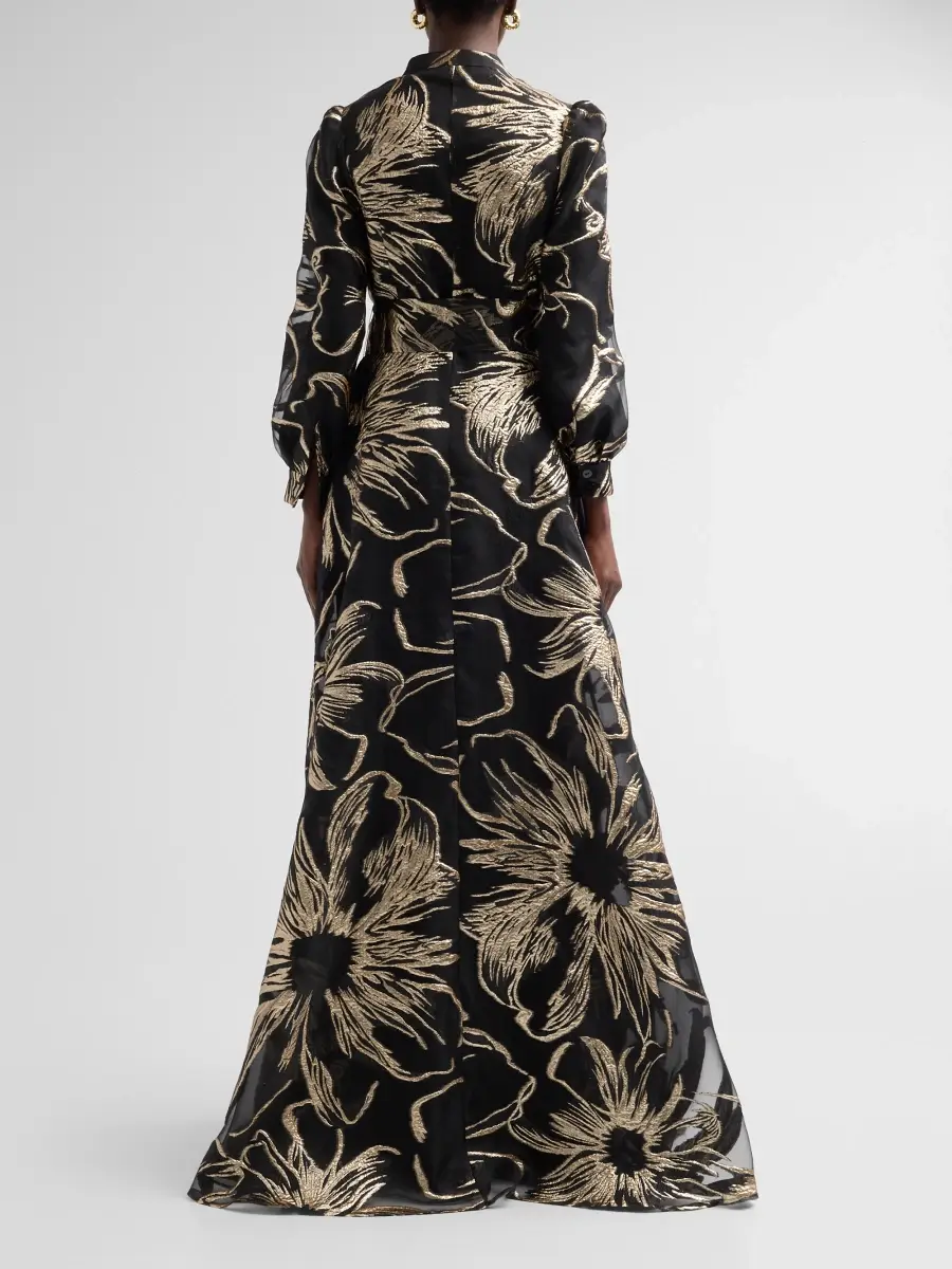Teri Jon by Rickie Freeman Women's Floral Jacqaurd Shirtwaist Gown | Thumbnail 3