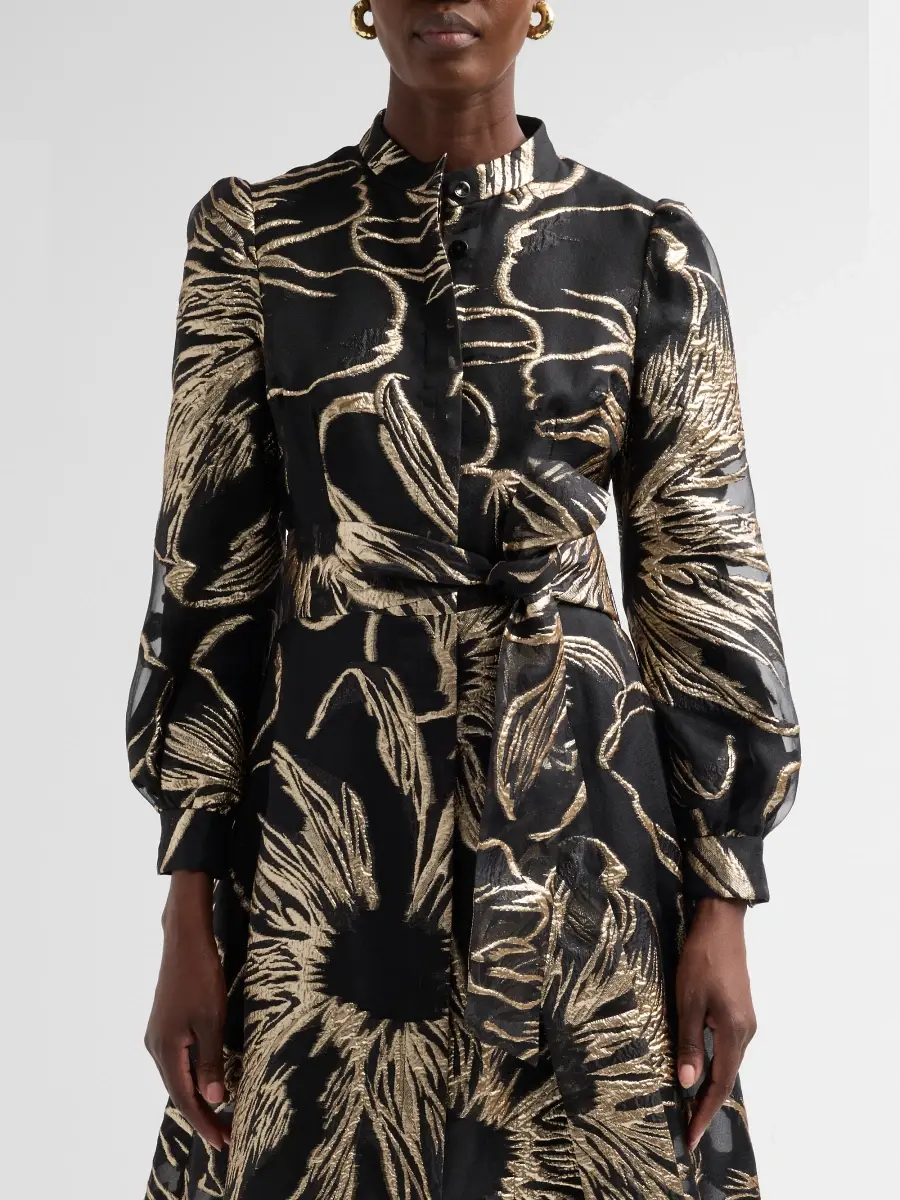 Teri Jon by Rickie Freeman Women's Floral Jacqaurd Shirtwaist Gown | Thumbnail 5