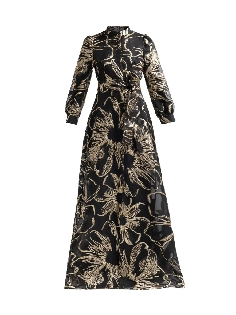 Teri Jon by Rickie Freeman Women's Floral Jacqaurd Shirtwaist Gown