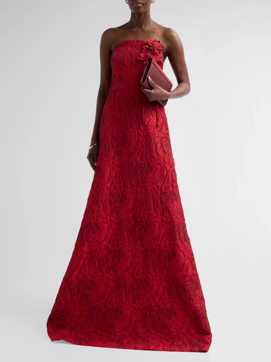 Teri Jon by Rickie Freeman Women's Strapless Floral Jacquard A-Line Gown | Thumbnail 2 Teri Jon by Rickie Freeman Women's Strapless Floral Jacquard A-Line Gown | Thumbnail 2