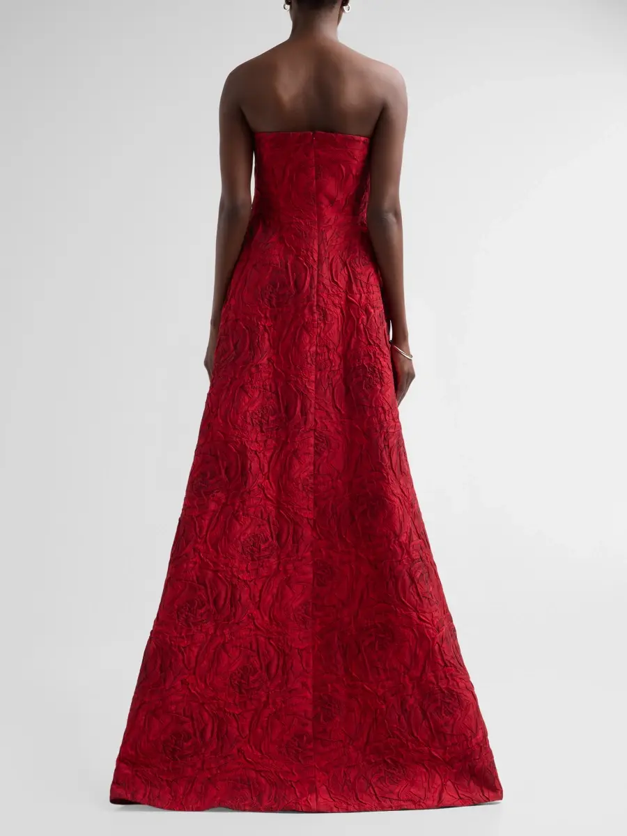 Teri Jon by Rickie Freeman Women's Strapless Floral Jacquard A-Line Gown | Thumbnail 3 Teri Jon by Rickie Freeman Women's Strapless Floral Jacquard A-Line Gown | Thumbnail 3