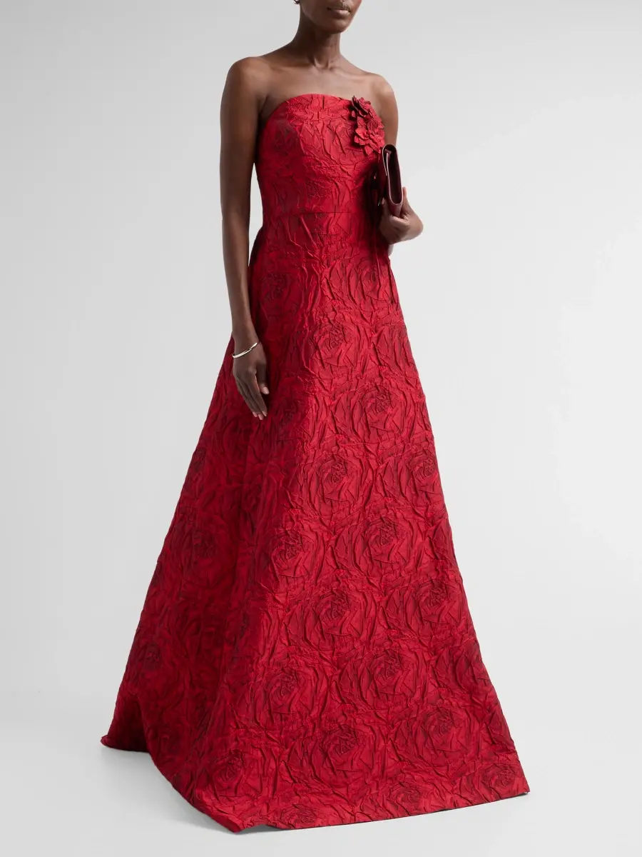 Teri Jon by Rickie Freeman Women's Strapless Floral Jacquard A-Line Gown | Thumbnail 4 Teri Jon by Rickie Freeman Women's Strapless Floral Jacquard A-Line Gown | Thumbnail 4