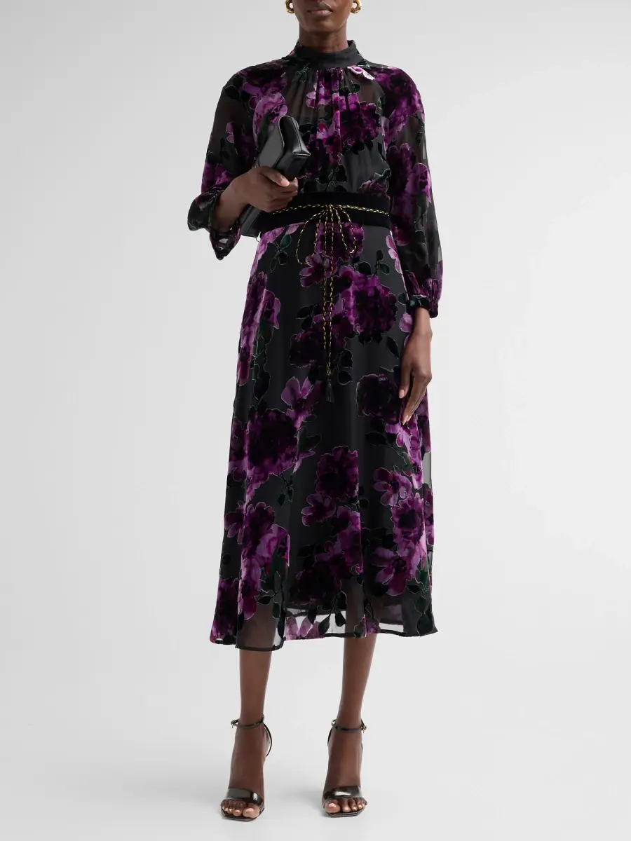 Teri Jon by Rickie Freeman Women's Devoré Velvet Floral Cocktail Dress | Thumbnail 2 Teri Jon by Rickie Freeman Women's Devoré Velvet Floral Cocktail Dress | Thumbnail 2