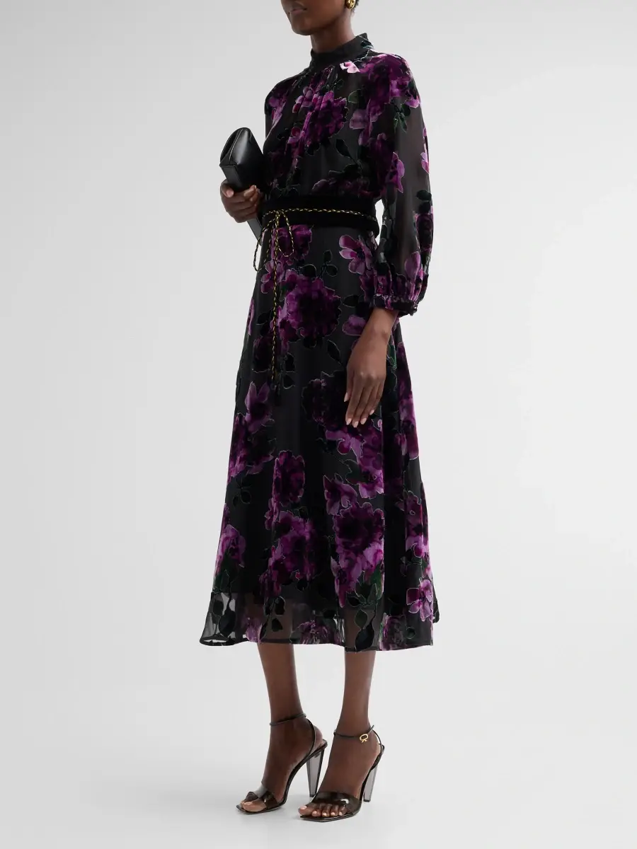 Teri Jon by Rickie Freeman Women's Devoré Velvet Floral Cocktail Dress | Thumbnail 4 Teri Jon by Rickie Freeman Women's Devoré Velvet Floral Cocktail Dress | Thumbnail 4