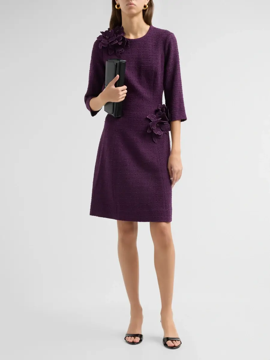 Teri Jon by Rickie Freeman Women's Bouclé 3D Flower Cocktail Dress | Thumbnail 2 Teri Jon by Rickie Freeman Women's Bouclé 3D Flower Cocktail Dress | Thumbnail 2